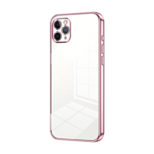 For iPhone 11 Pro Max Transparent Plating Fine Hole Phone Case(Pink)