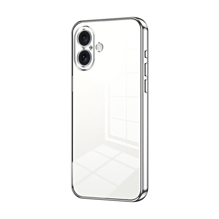 For iPhone 16 Transparent Plating Fine Hole Phone Case(Silver)