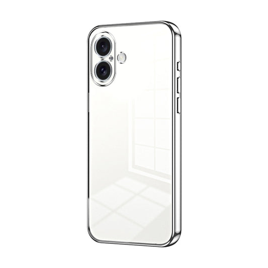 For iPhone 16 Transparent Plating Fine Hole Phone Case(Silver)