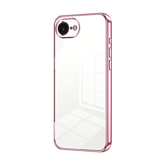 For iPhone 16e Transparent Plating Fine Hole Phone Case(Pink)