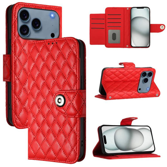 For iPhone 17 Pro Max Rhombic Texture Flip Leather Phone Case with Lanyard(Red)