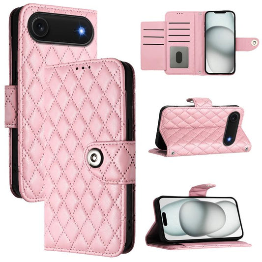 For iPhone Air Rhombic Texture Flip Leather Phone Case with Lanyard(Pink)