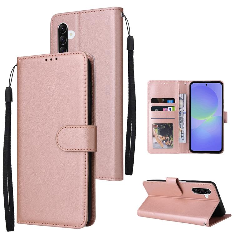 For Samsung Galaxy A57 5G 3-Card Slots Multifunctional Leather Phone Case(Rose Gold)