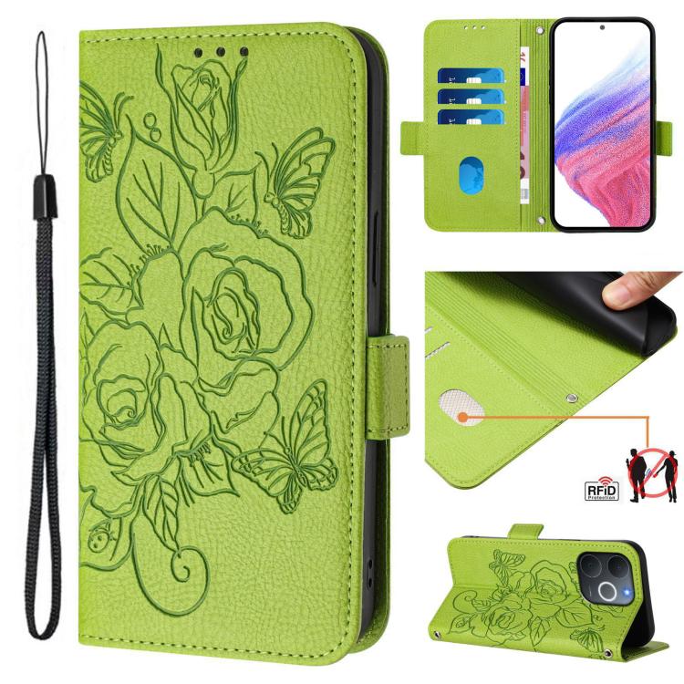 For Realme C71 4G India / Note 70 4G Embossed Rose RFID Anti-theft Leather Phone Case(Green)