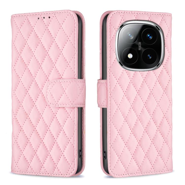 For Redmi Note 14 Pro 4G Diamond Lattice Wallet Flip Leather Phone Case(Pink)