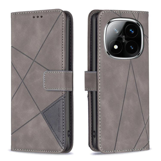 For Redmi Note 14 Pro 4G Magnetic Buckle Rhombus Texture Leather Phone Case(Grey)