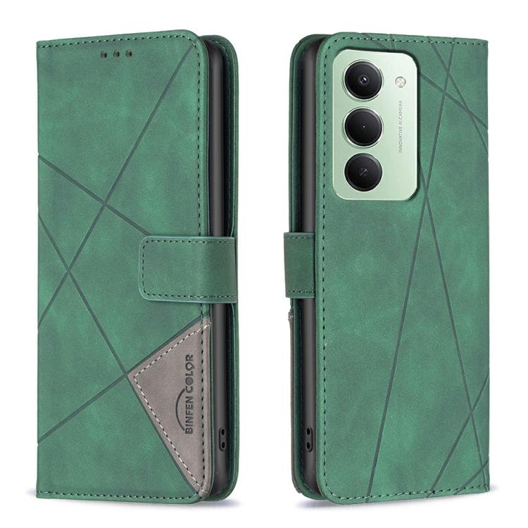 For Redmi 15 5G Global / 15 4G SEA 169.5mm Magnetic Buckle Rhombus Texture Leather Phone Case(Green)