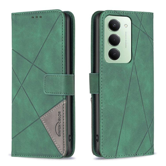 For Redmi 15 5G Global / 15 4G SEA 169.5mm Magnetic Buckle Rhombus Texture Leather Phone Case(Green)