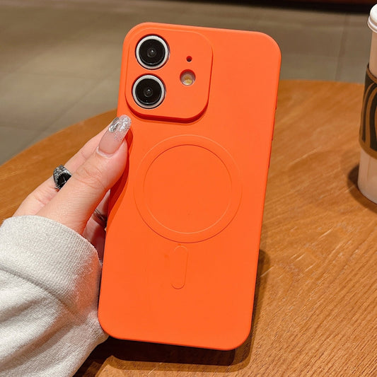 For iPhone 11 Solid Color Liquid Silicone MagSafe Magnetic Phone Case(Orange)