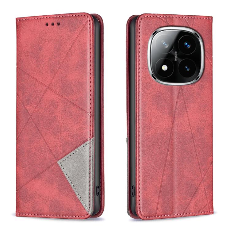 For Redmi Note 14 Pro 4G Rhombus Texture Magnetic Leather Phone Case(Red)