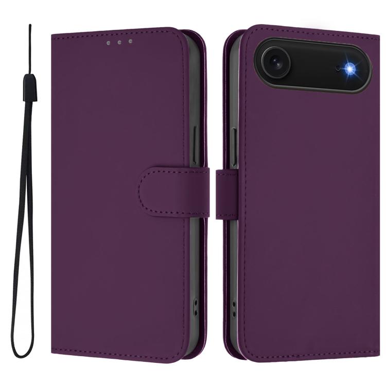For iPhone Air Skin Feel Solid Color Leather Phone Case with Lanyard(Violet)
