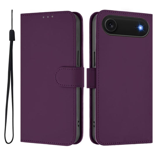 For iPhone Air Skin Feel Solid Color Leather Phone Case with Lanyard(Violet)