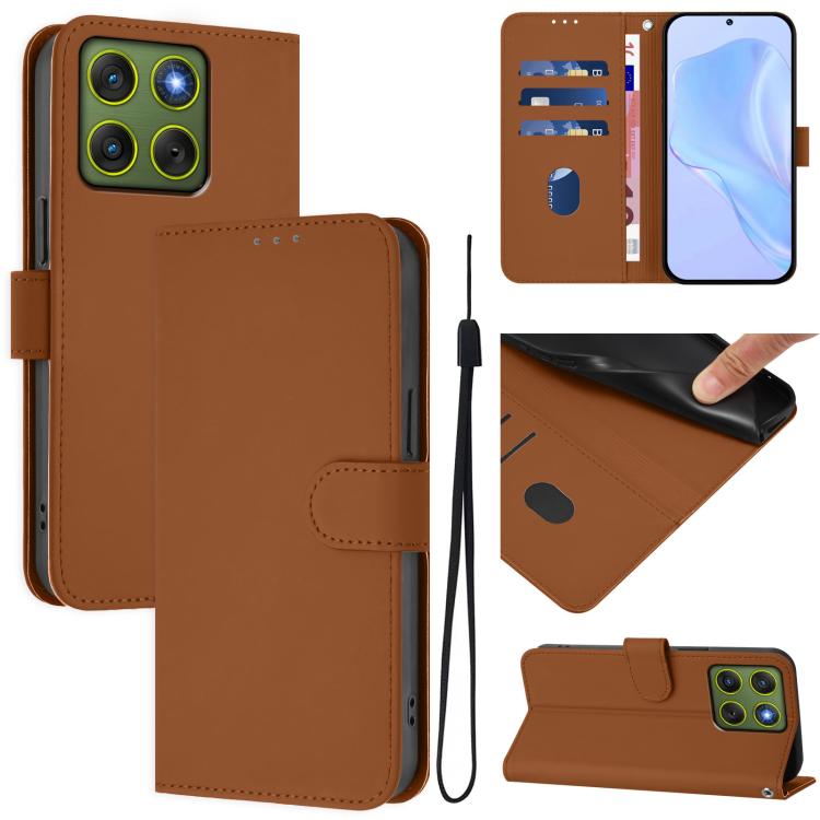 For Motorola Edge 70 5G / X70 Air 5G Skin Feel Solid Color Leather Phone Case with Lanyard(Brown)