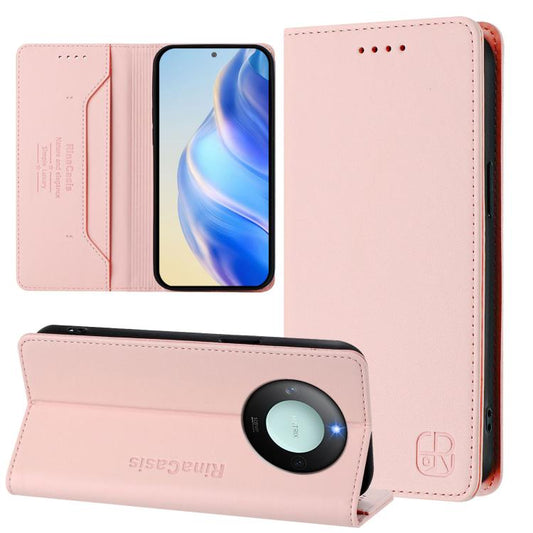 For Honor X60 / X9c Smart RC01 Dual-Folded Magnetic Suction RFID Leather Phone Case(Pink)