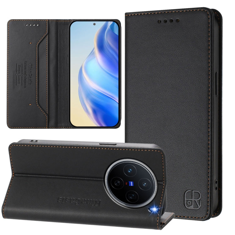 For vivo X200 RC01 Dual-Folded Magnetic Suction RFID Leather Phone Case(Black)