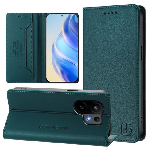 For vivo S30 RC01 Dual-Folded Magnetic Suction RFID Leather Phone Case(Dark Green)