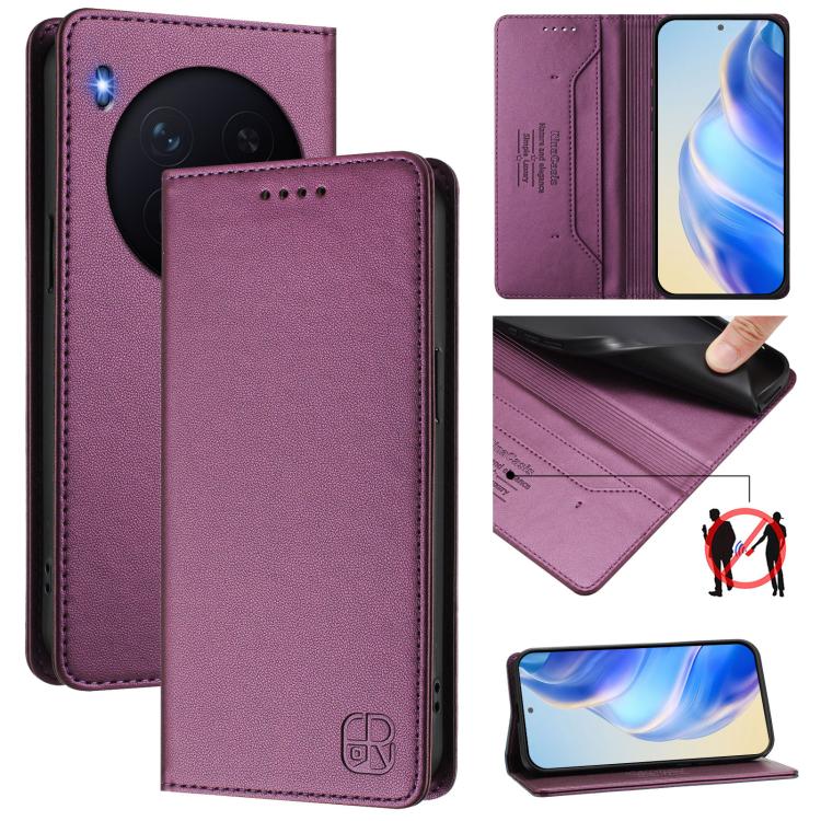 For vivo X300 RC01 Dual-Folded Magnetic Suction RFID Leather Phone Case(Violet)
