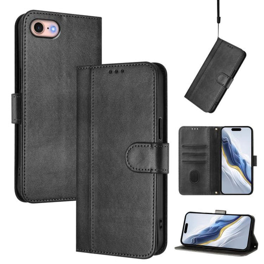 For iPhone 7 / 8 / SE 2022 Line Splicing Buckle Retro Leather Phone Case(Black)