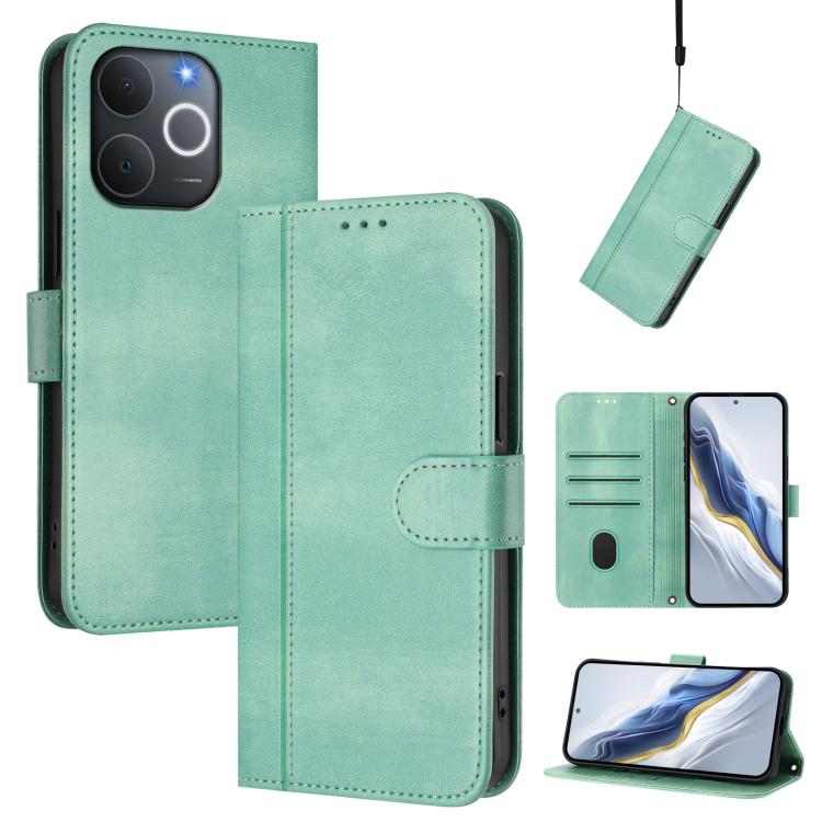 For Realme C71 4G India / Note 70 4G Line Splicing Buckle Retro Leather Phone Case(Mint)