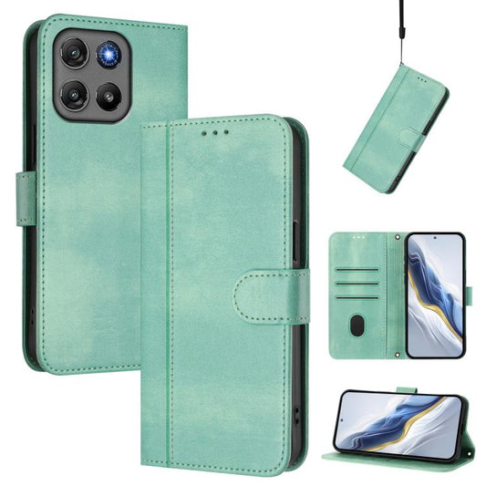 For Motorola Moto G67 Power 5G Line Splicing Buckle Retro Leather Phone Case(Mint)