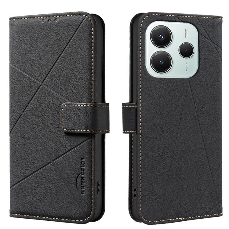 For Redmi Note 14 5G Geometric Pattern RFID Leather Phone Case(Black)