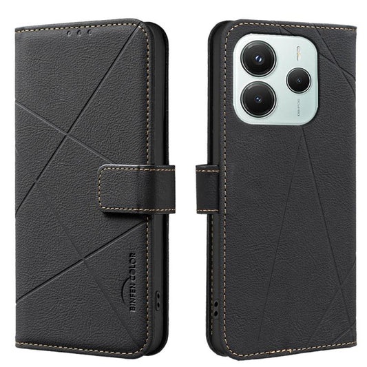 For Redmi Note 14 5G Geometric Pattern RFID Leather Phone Case(Black)