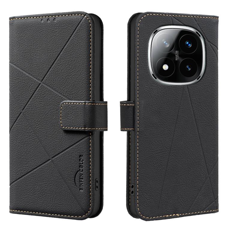 For Redmi Note 14 Pro 5G / 14 Pro+ 5G Geometric Pattern RFID Leather Phone Case(Black)