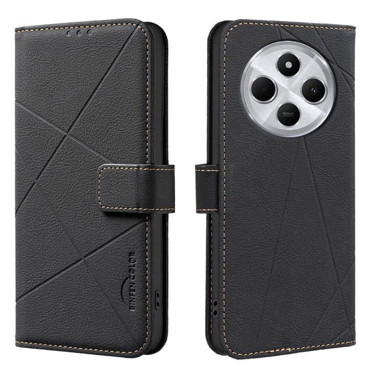 For Redmi 14C Geometric Pattern RFID Leather Phone Case(Black)