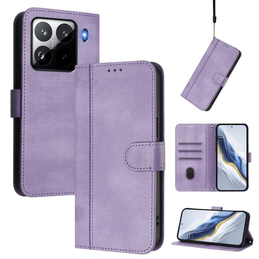For Xiaomi 15 Pro Line Splicing Buckle Retro Leather Phone Case(Purple)
