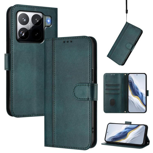 For Xiaomi 15S Pro 5G Line Splicing Buckle Retro Leather Phone Case(Dark Green)
