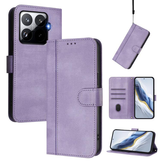 For Xiaomi 15T Pro 5G Line Splicing Buckle Retro Leather Phone Case(Purple)