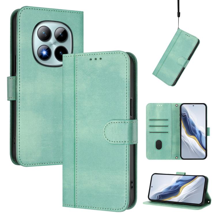 For Redmi Note 15 Pro+ 5G 163.3mm/Poco M8 Pro 5G Line Splicing Buckle Retro Leather Phone Case(Mint)