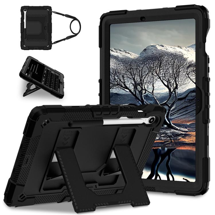 For Samsung Galaxy Tab S10 Lite / S10 FE Big Holder Silicone Hydric PC Tablet Case with Shoulder Strap(Black)