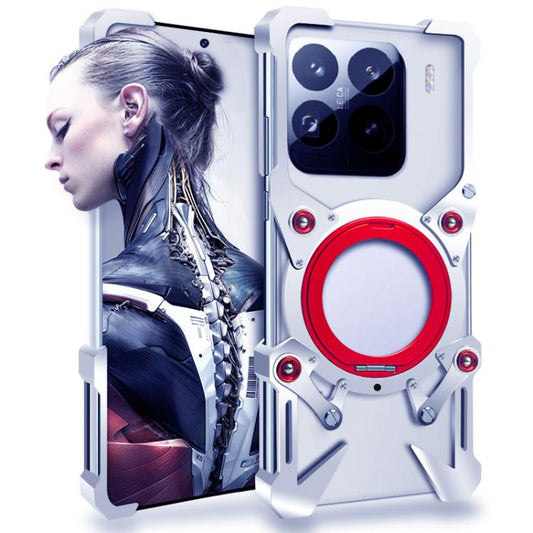 For Xiaomi 15 Rotating Bracket Hollow Metal Phone Case with Lanyard(Silver)