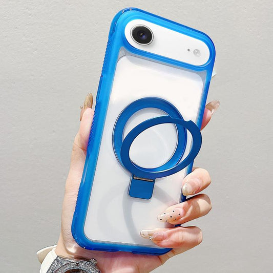 For iPhone Air Translucent Edge Transparency Metal Holder MagSafe Phone Case(Dark Blue)