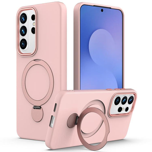 For Samsung Galaxy S26 Ultra 5G Gen1.5 Pivot Ring Holder TPU Hybrid PC Phone Case(Pink)
