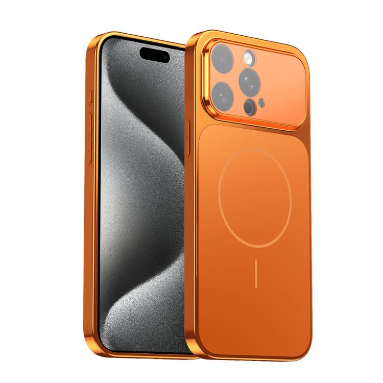 For iPhone 15 Pro Max Corning Glass Plating Large Window MagSafe Phone Case(Orange)