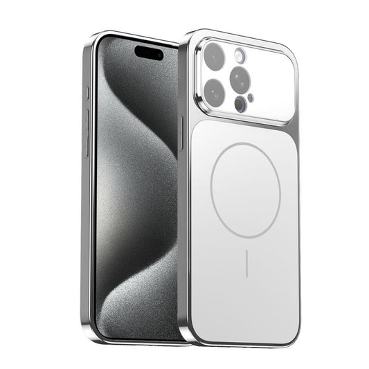 For iPhone 15 Pro Corning Glass Plating Large Window MagSafe Phone Case(Silver)