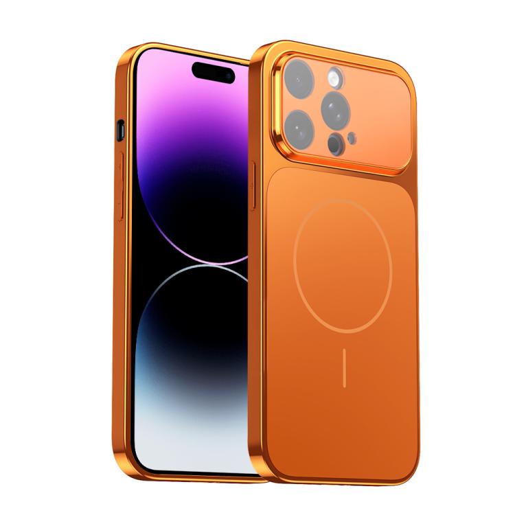 For iPhone 14 Pro Corning Glass Plating Large Window MagSafe Phone Case(Orange)