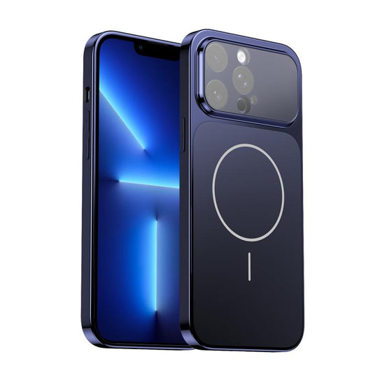 For iPhone 13 Pro Corning Glass Plating Large Window MagSafe Phone Case(Blue)