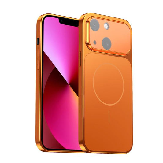 For iPhone 13 Corning Glass Plating Large Window MagSafe Phone Case(Orange)