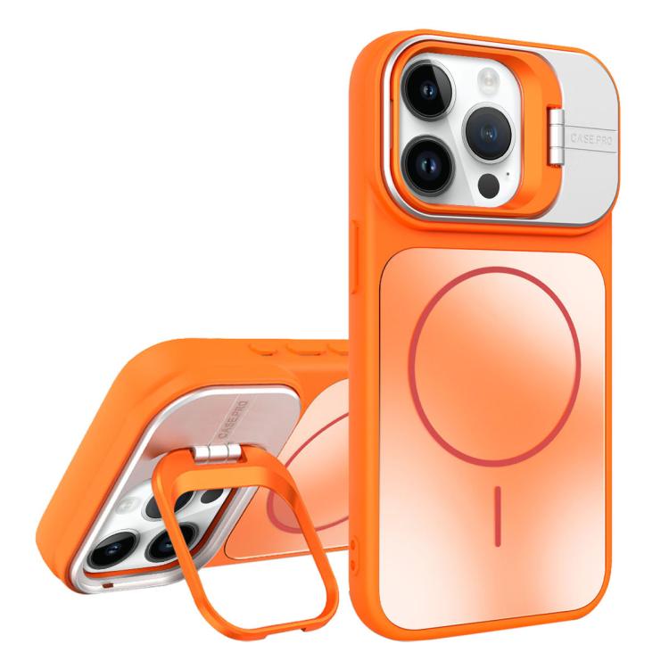 For iPhone 12 Pro AG Frosted Lens Holder MagSafe Phone Case(Orange)