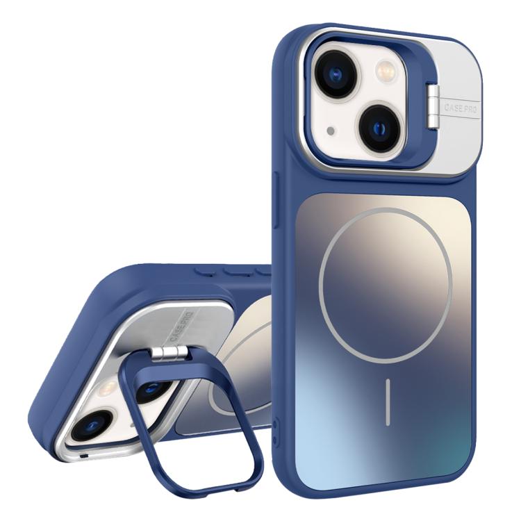 For iPhone 14 Plus AG Frosted Lens Holder MagSafe Phone Case(Royal Blue)
