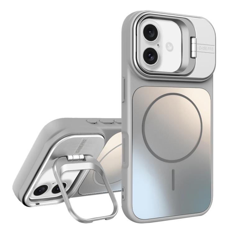 For iPhone 16 AG Frosted Lens Holder MagSafe Phone Case(Titanium Silver)