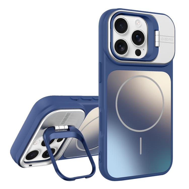 For iPhone 16 Pro Max AG Frosted Lens Holder MagSafe Phone Case(Royal Blue)