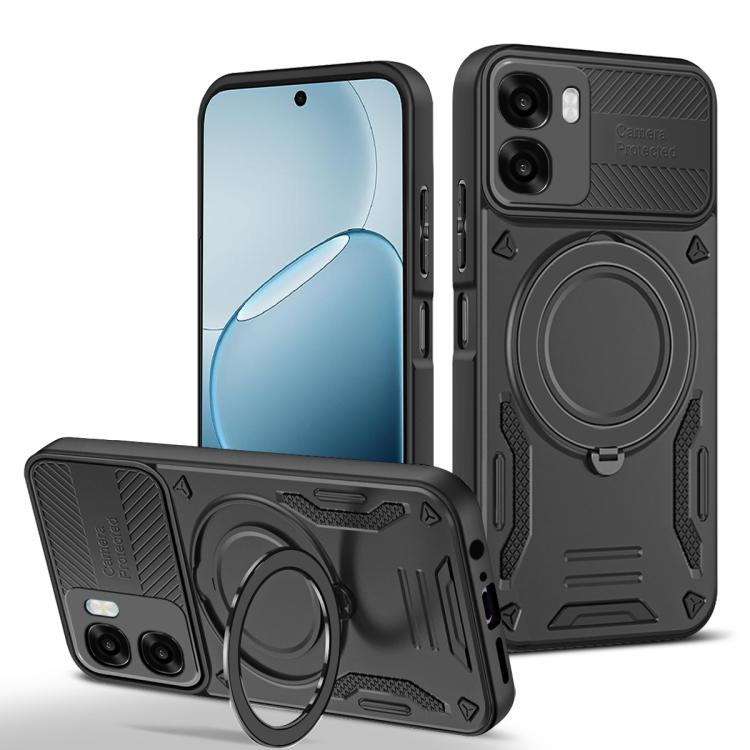 For OPPO A6x 4G Global / A6x 5G India MagSafe 2 in 1 TPU Phone Case with Rotating Holder(Black)