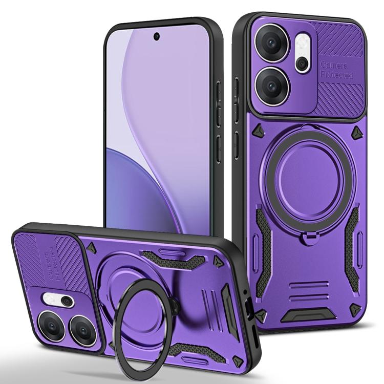 For OPPO Reno14 F MagSafe 2 in 1 TPU Phone Case with Rotating Holder(Purple)