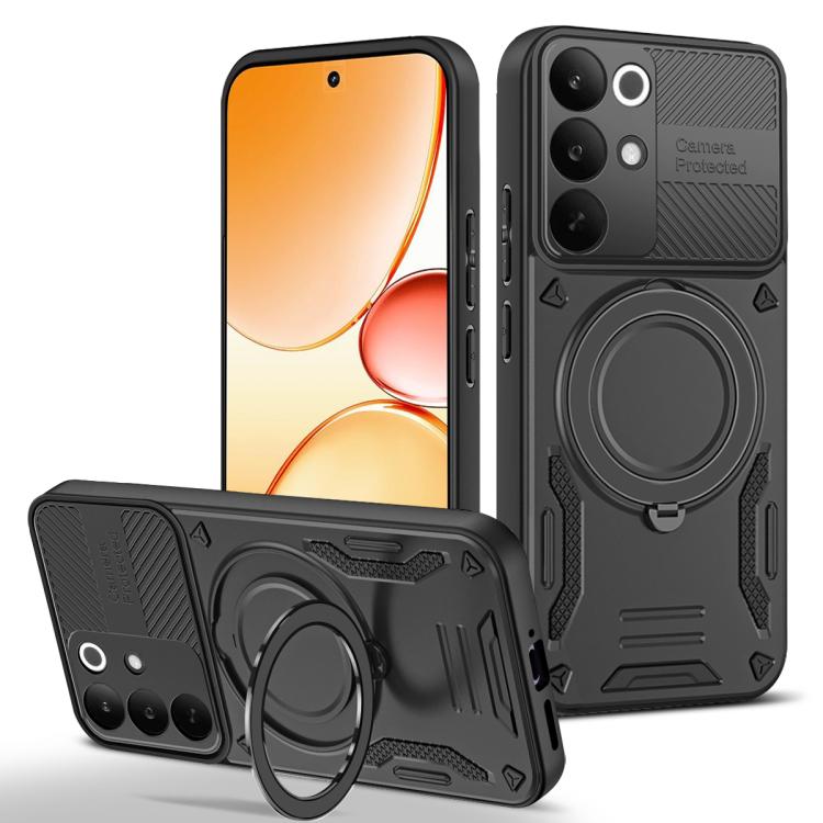 For Realme C85 Pro 4G MagSafe 2 in 1 TPU Phone Case with Rotating Holder(Black)