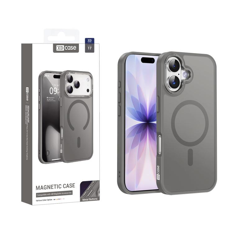 For iPhone 17 XDcase Metal Lens Frame Skin Feel Magnetic Phone Case(Grey)