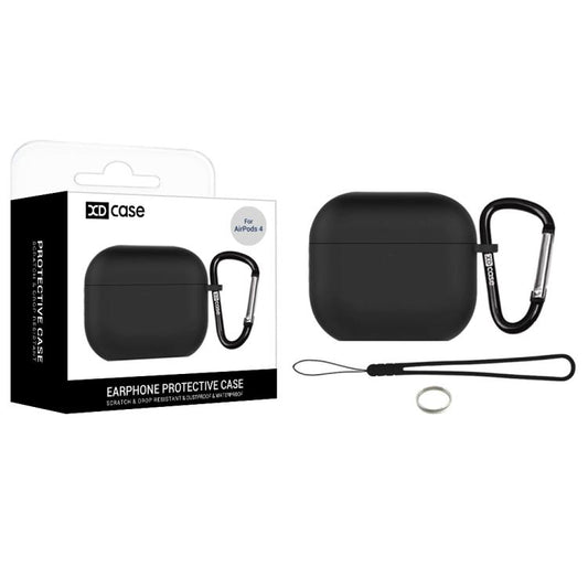 For AirPods 4 XDcase 2.5mm Thick Silicone Earbud Protective Case with Hook(Black)